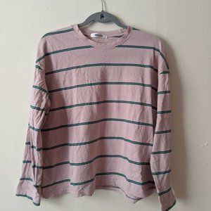 pink and green stripped long sleeve shirt